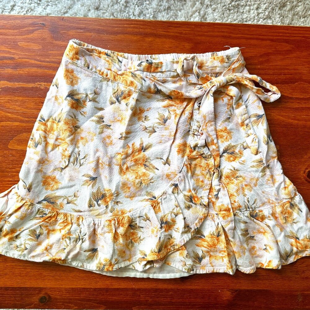 American Eagle Tie-Up Orange Floral Mini Skirt
